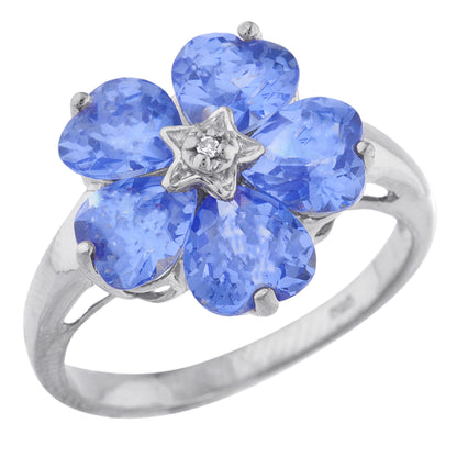 14Kt Gold Tanzanite & Diamond Heart Flower Design Ring