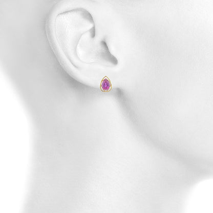 14Kt Yellow Gold Plated Created Ruby Pear Teardrop Design Stud Earrings