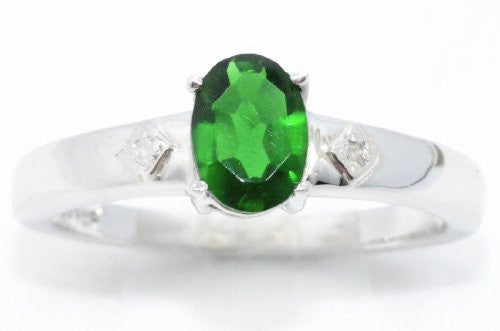 1 Ct Created Emerald & Diamond Oval Ring .925 Sterling Silver Rhodium Finish