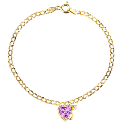 14Kt Yellow Gold Plated Pink Sapphire & Diamond Devil Heart Bracelet