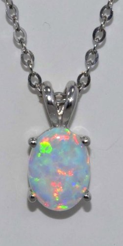 8x6mm Opal Oval Pendant .925 Sterling Silver Rhodium Finish