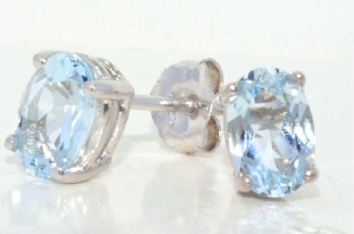 1 Carat Genuine Aquamarine Stud Earrings .925 Sterling Silver