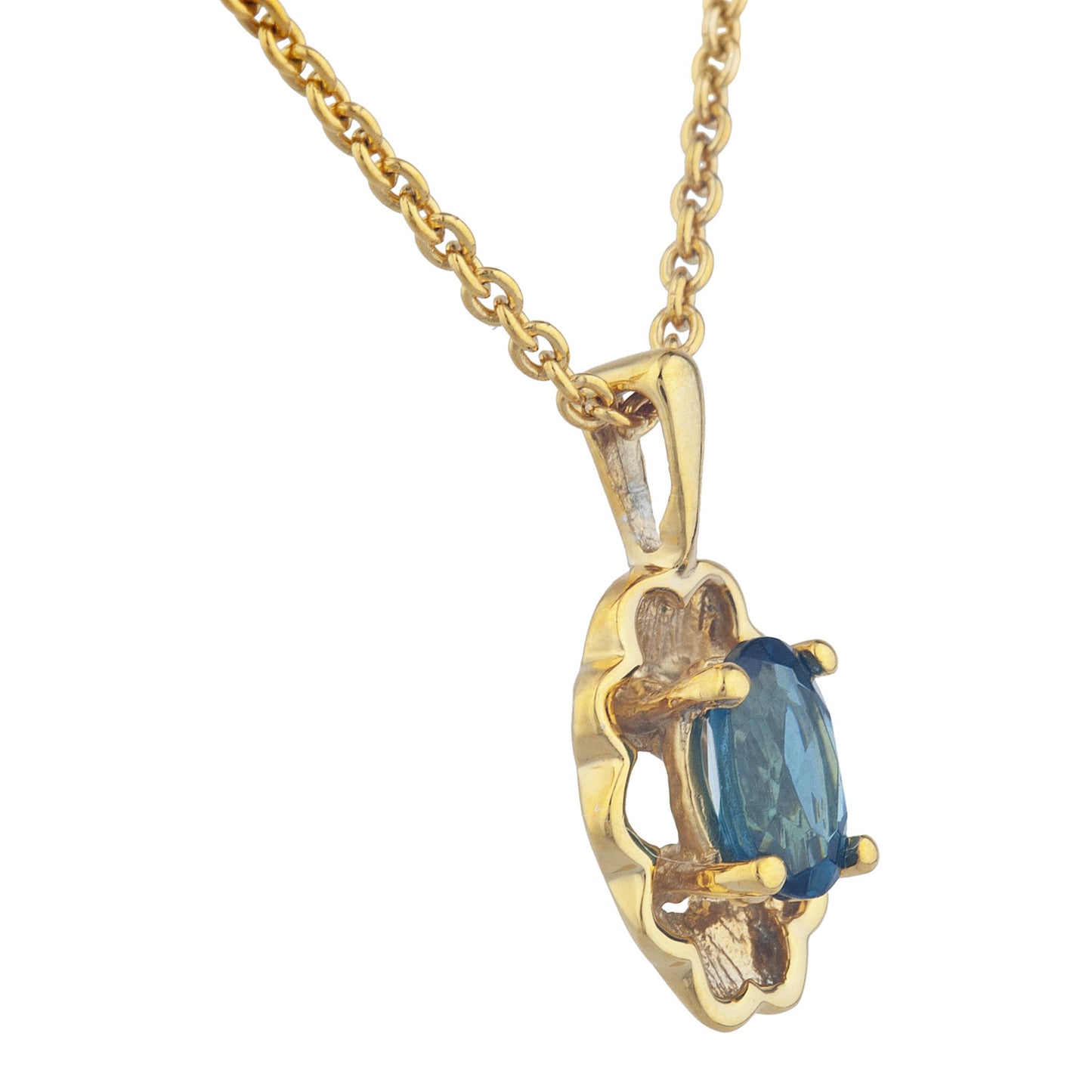 14Kt Yellow Gold Plated London Blue Topaz Oval Design Pendant