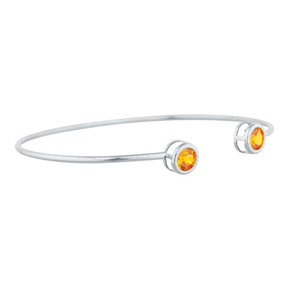 2 Ct Orange Citrine Round Bezel Bangle Bracelet .925 Sterling Silver