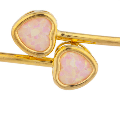 14Kt Yellow Gold Plated Pink Opal Heart Bezel Bangle Bracelet