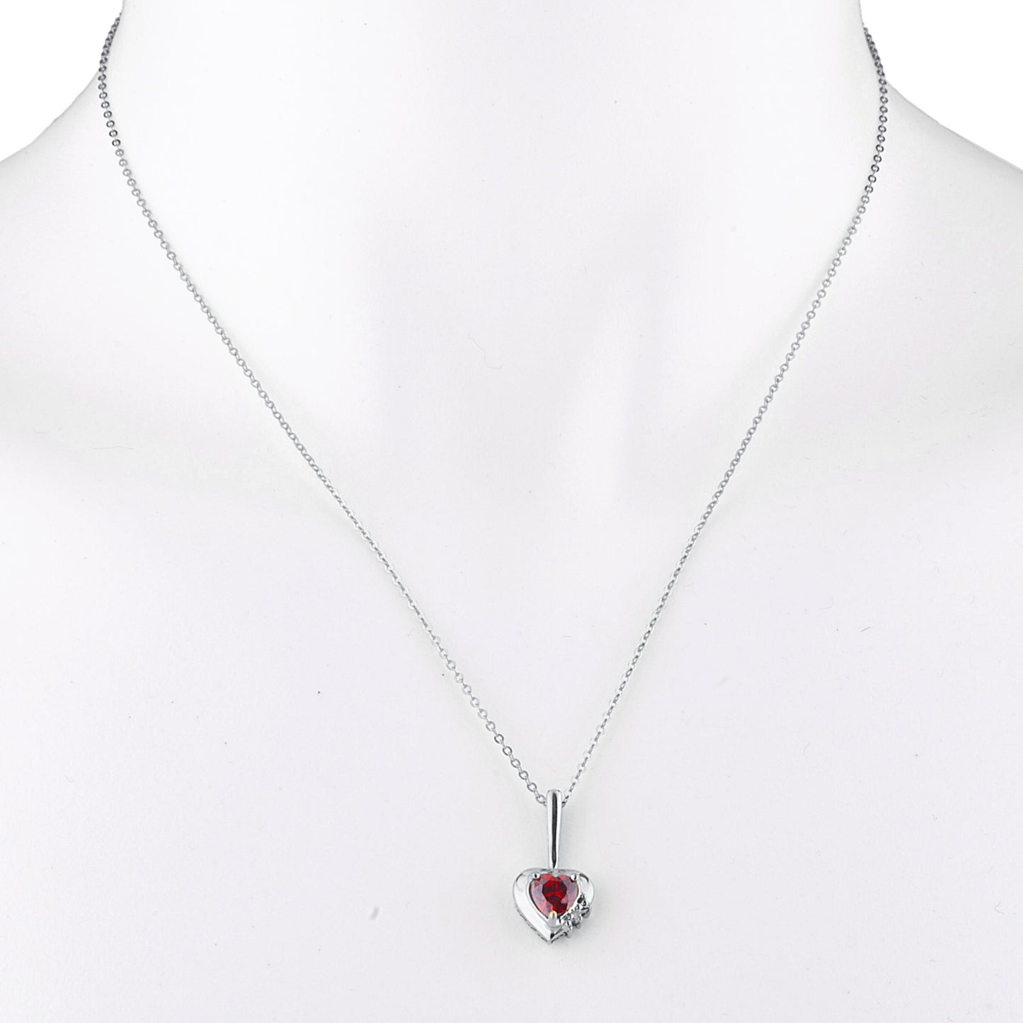 Garnet & Diamond Heart Pendant .925 Sterling Silver