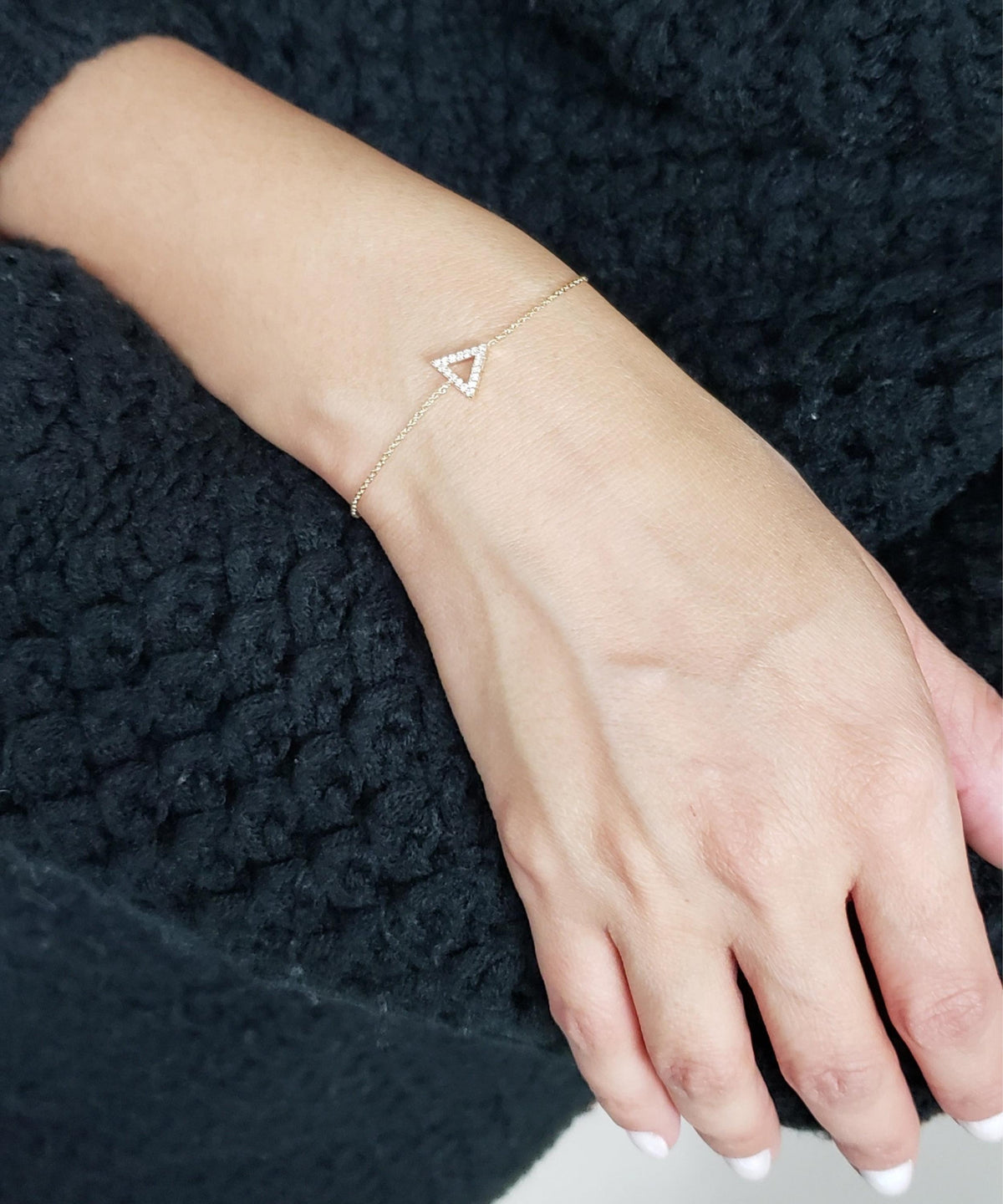 Triangular Gold Bracelets 14Kt Gold Genuine Natural Diamond Open Triangle Bracelet – Elizabeth ...