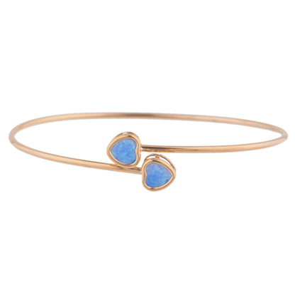 14Kt Rose Gold Plated Blue Opal Heart Bezel Bangle Bracelet