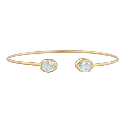 14Kt Gold Genuine Aquamarine Oval Bezel Bangle Bracelet