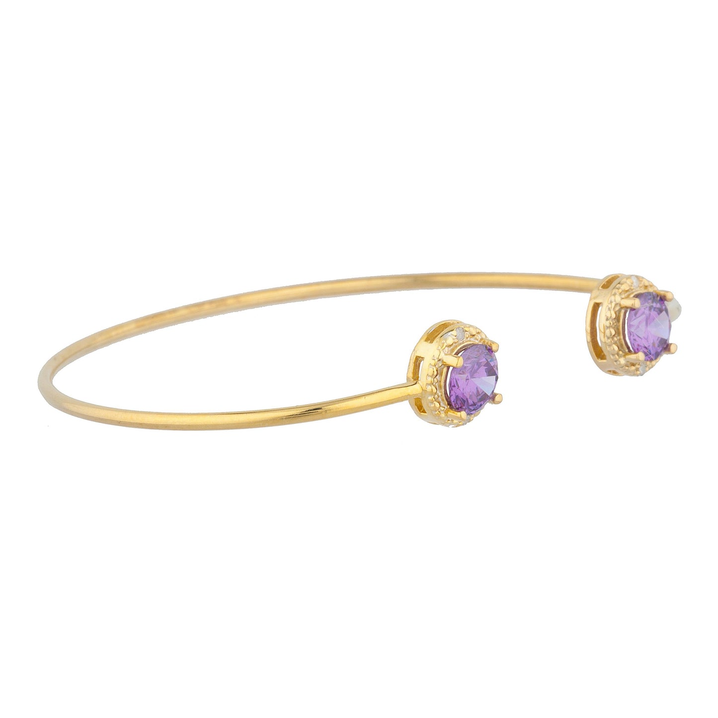 14Kt Gold Amethyst & Diamond Round Bangle Bracelet