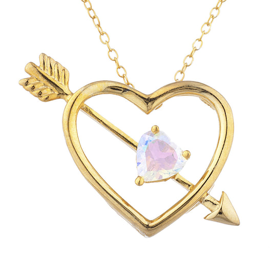 14Kt Yellow Gold Plated Natural Mercury Mist Mystic Topaz Heart Bow & Arrow Pendant