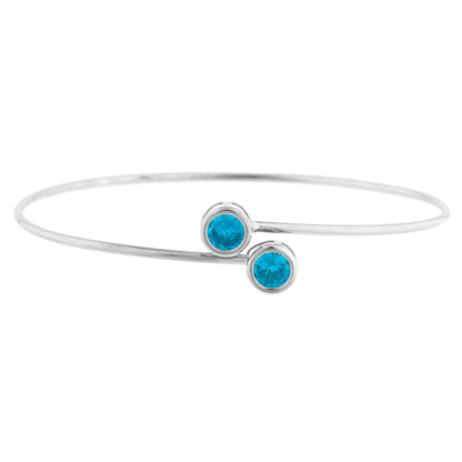 2 Ct Swiss Blue Topaz Round Bezel Bangle Bracelet .925 Sterling Silver