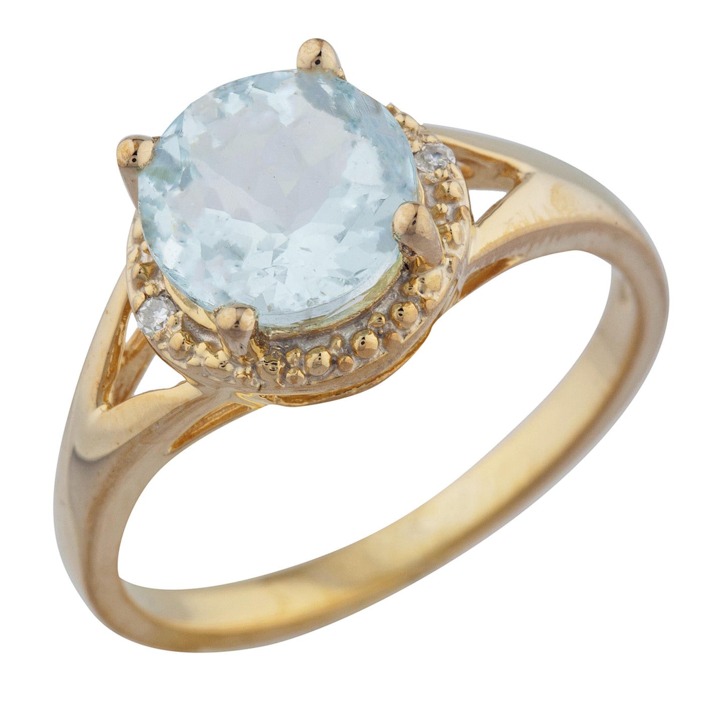 2 Ct Aquamarine & Diamond Halo Design Round Ring 14Kt Yellow Gold Rose Gold Silver