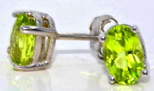 1 Carat Peridot Oval Stud Earrings .925 Sterling Silver