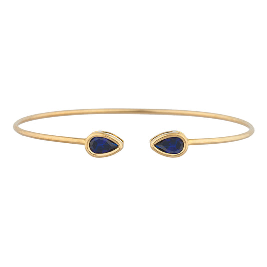 14Kt Yellow Gold Plated Blue Sapphire Pear Bezel Bangle Bracelet