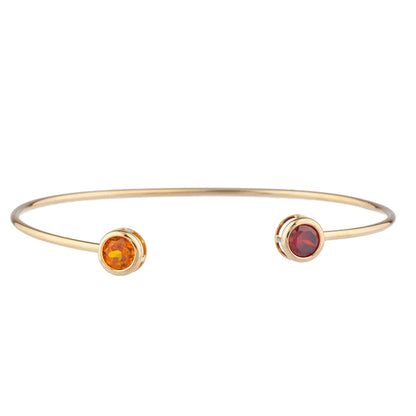 Garnet & Orange Citrine Round Bezel Bangle Bracelet 14Kt Yellow Gold Plated Over .925 Sterling Silver