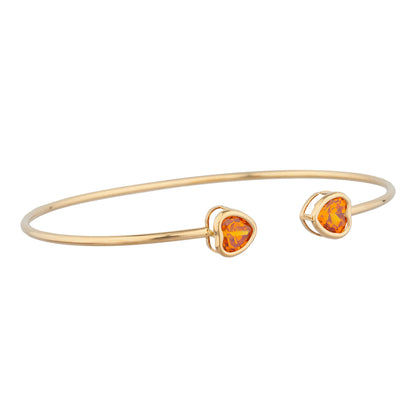 14Kt Yellow Gold Plated Orange Citrine Heart Bezel Bangle Bracelet