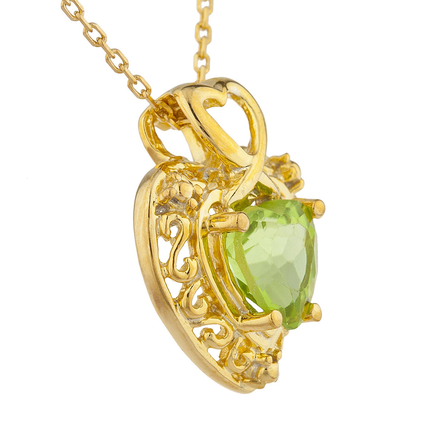 14Kt Gold Peridot Heart Design Pendant Necklace