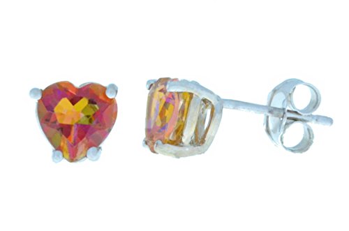 2 Ct Ecstasy Mystic Topaz Heart Stud Earrings .925 Sterling Silver