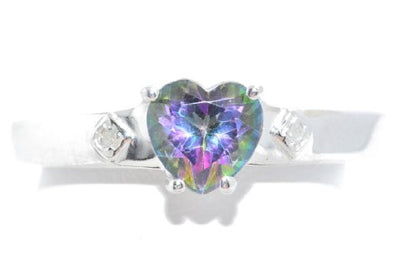 1 Ct Mystic Topaz & Diamond Heart Ring .925 Sterling Silver Rhodium Finish