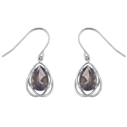 4 Ct Genuine Smoky Topaz Pear Teardrop Design Dangle Earrings .925 Sterling Silver