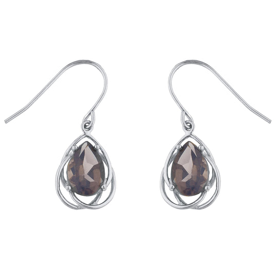 4 Ct Genuine Smoky Topaz Pear Teardrop Design Dangle Earrings .925 Sterling Silver