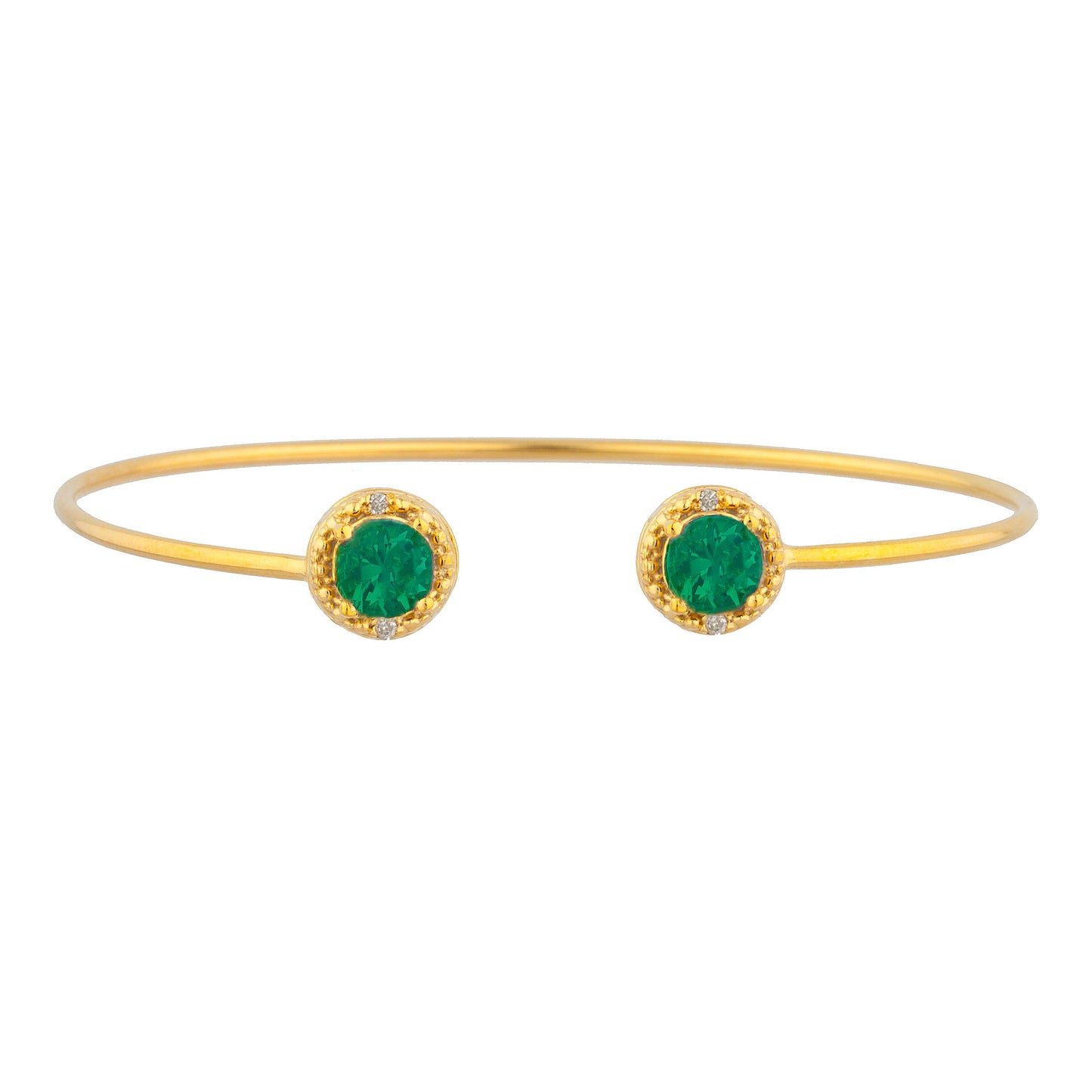 14Kt Yellow Gold Plated Emerald & Diamond Round Bangle Bracelet