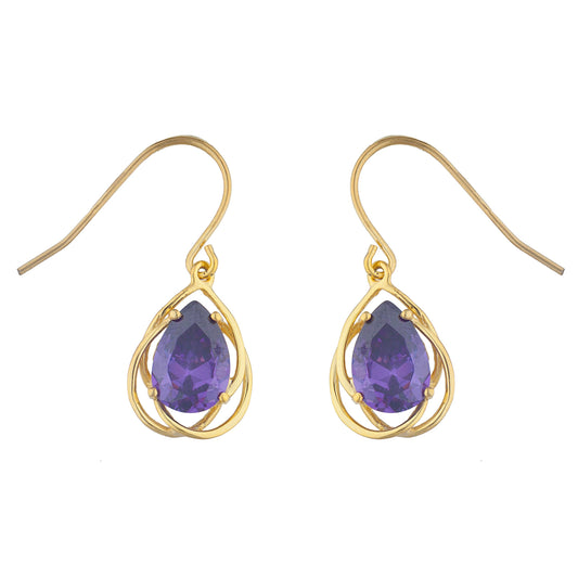 14Kt Gold 4 Ct Amethyst Pear Teardrop Design Dangle Earrings