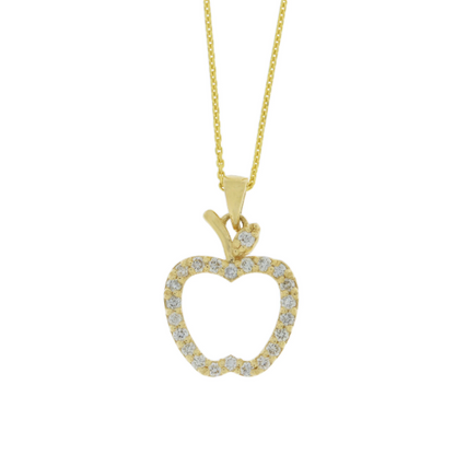 14Kt Gold 0.20 Ct Genuine Natural Diamond Apple Pendant Necklace