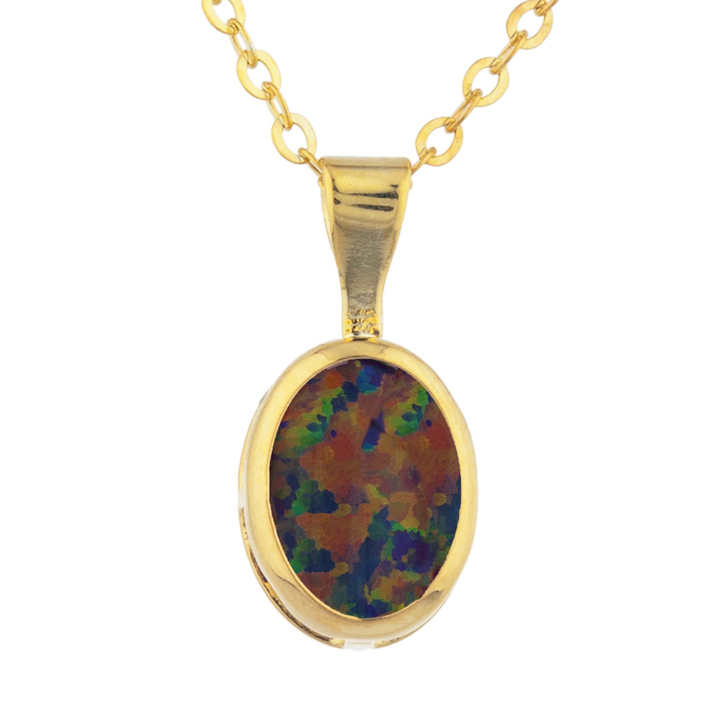 14Kt Gold Black Opal Oval Bezel Pendant Necklace