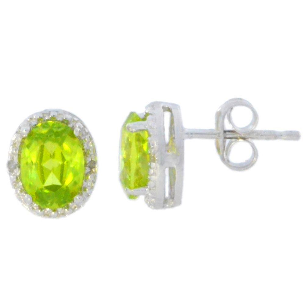 2 Ct Peridot Oval Diamond Stud Earrings .925 Sterling Silver