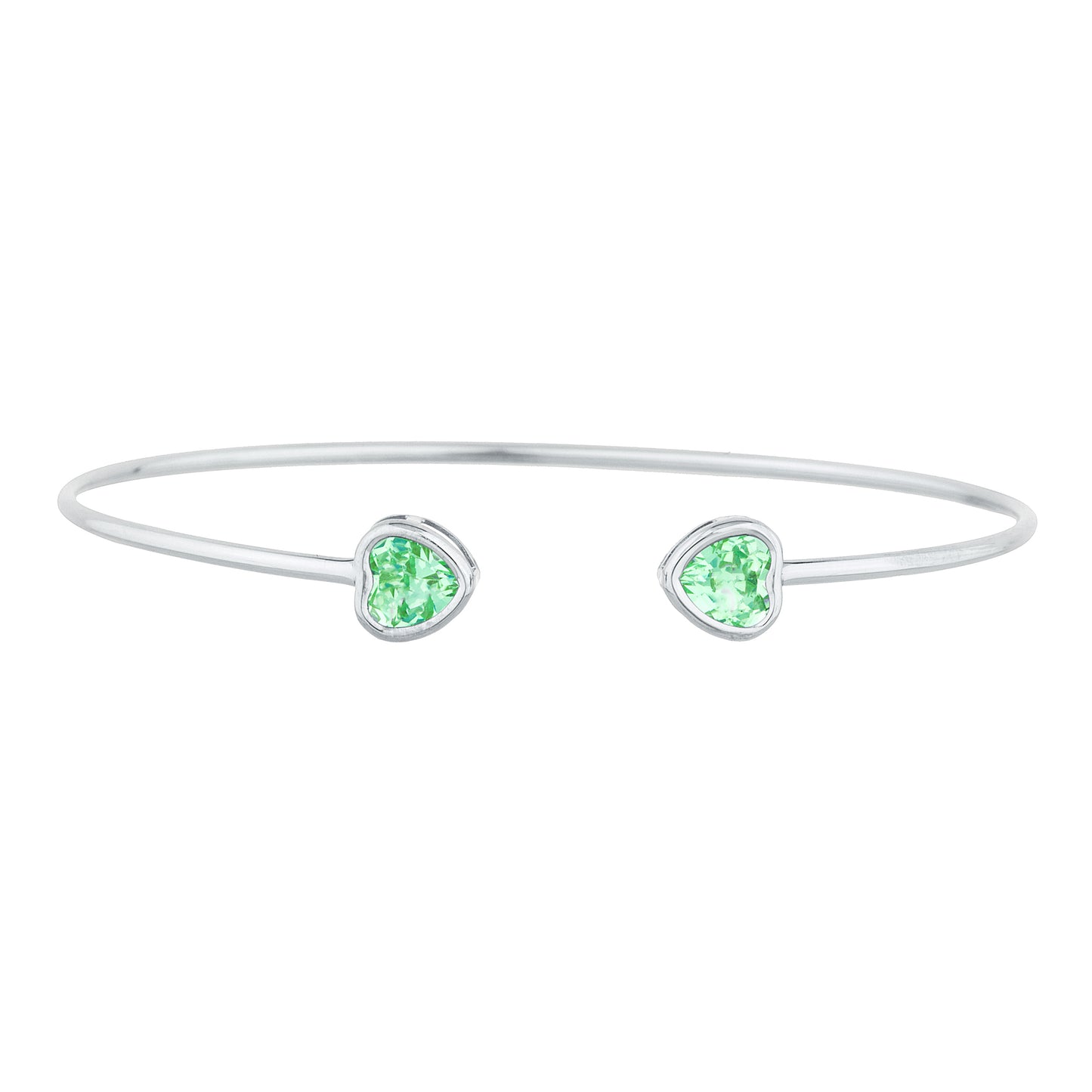 2 Ct Green Sapphire Heart Bezel Bangle Bracelet .925 Sterling Silver