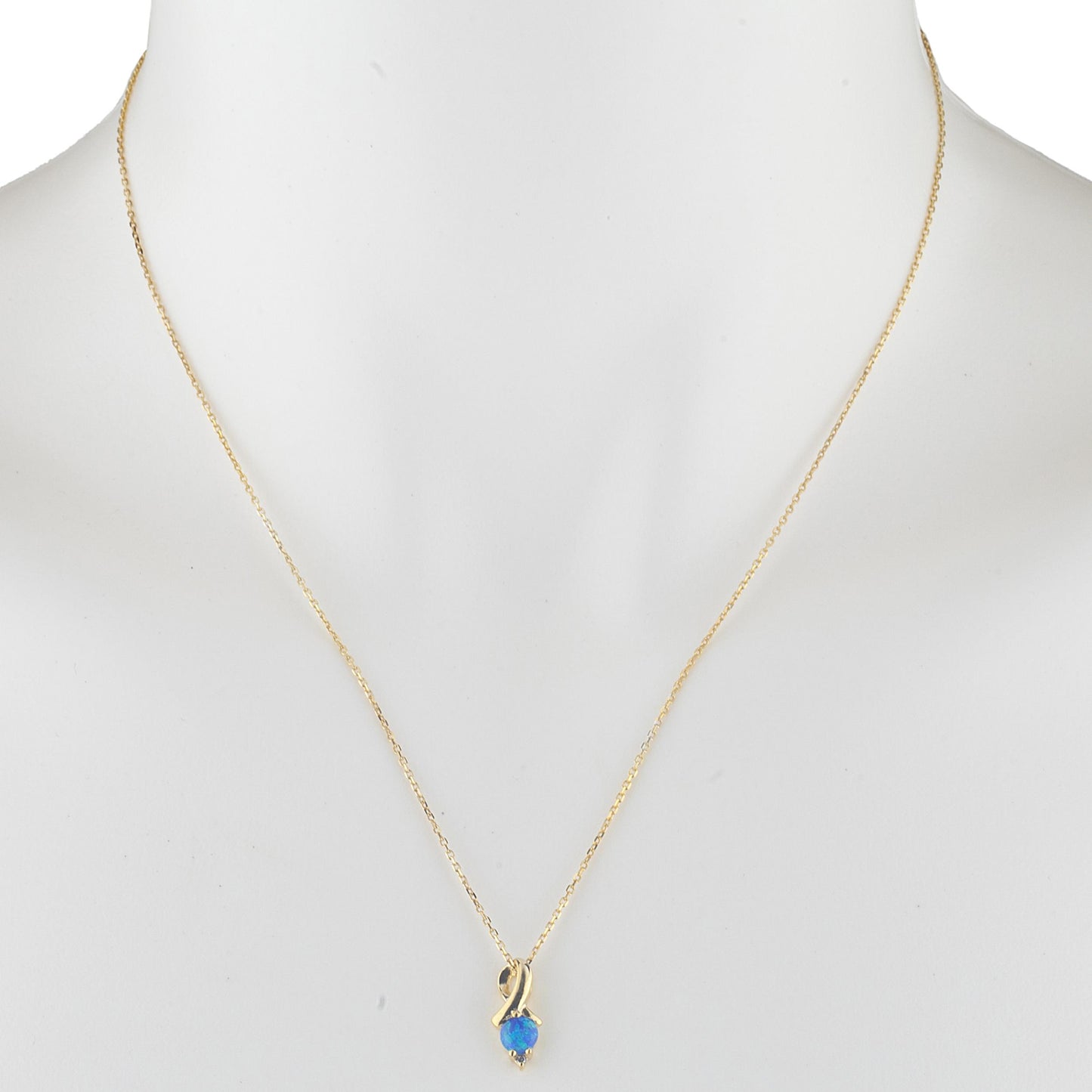 14Kt Yellow Gold Plated Blue Opal & Diamond Round Design Pendant