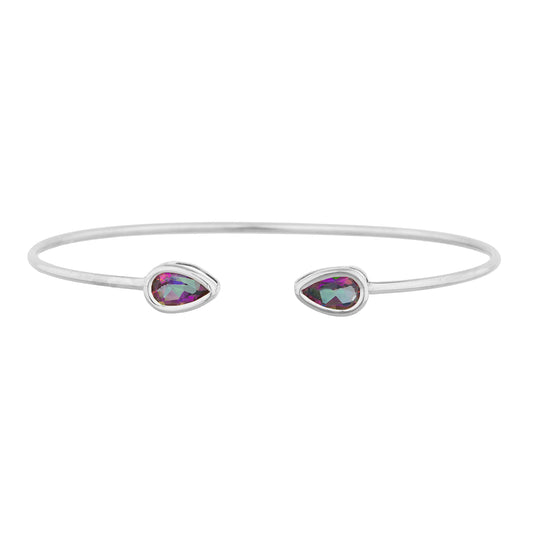 2 Ct Natural Mystic Topaz Pear Bezel Bangle Bracelet .925 Sterling Silver