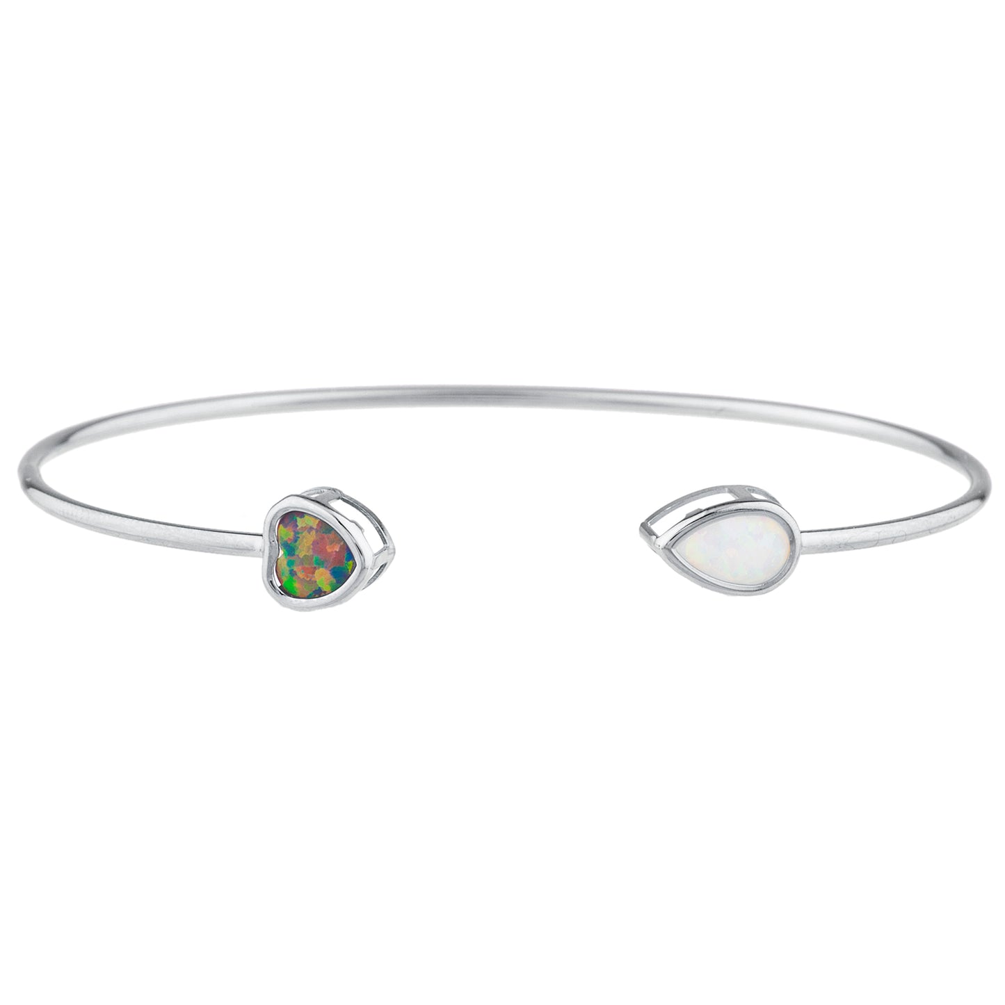 14Kt Gold Black Opal Heart & White Opal Pear Bezel Bangle Bracelet