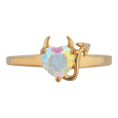 14Kt Gold Natural Mercury Mist Mystic Topaz & Diamond Devil Heart Ring