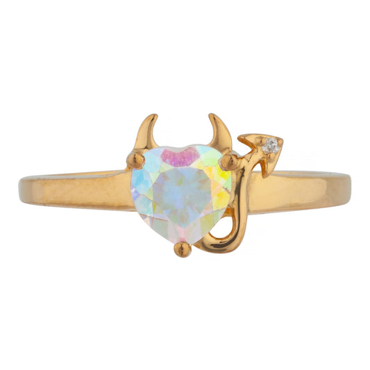 14Kt Gold Natural Mercury Mist Mystic Topaz & Diamond Devil Heart Ring