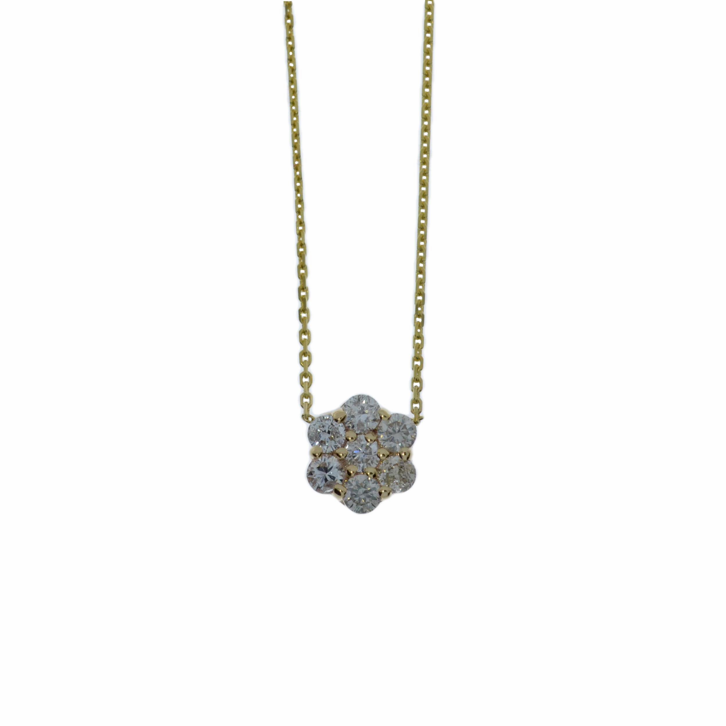 14Kt Gold 0.21 Ct Genuine Natural Diamond Cluster Pendant Necklace