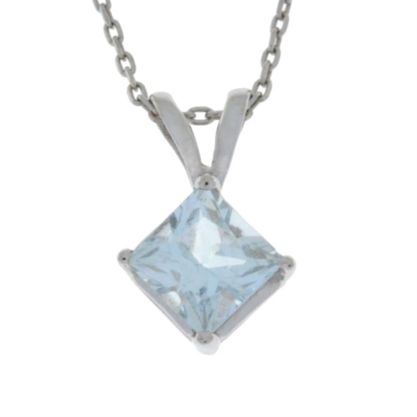 14Kt Gold Aquamarine Princess Cut Pendant Necklace