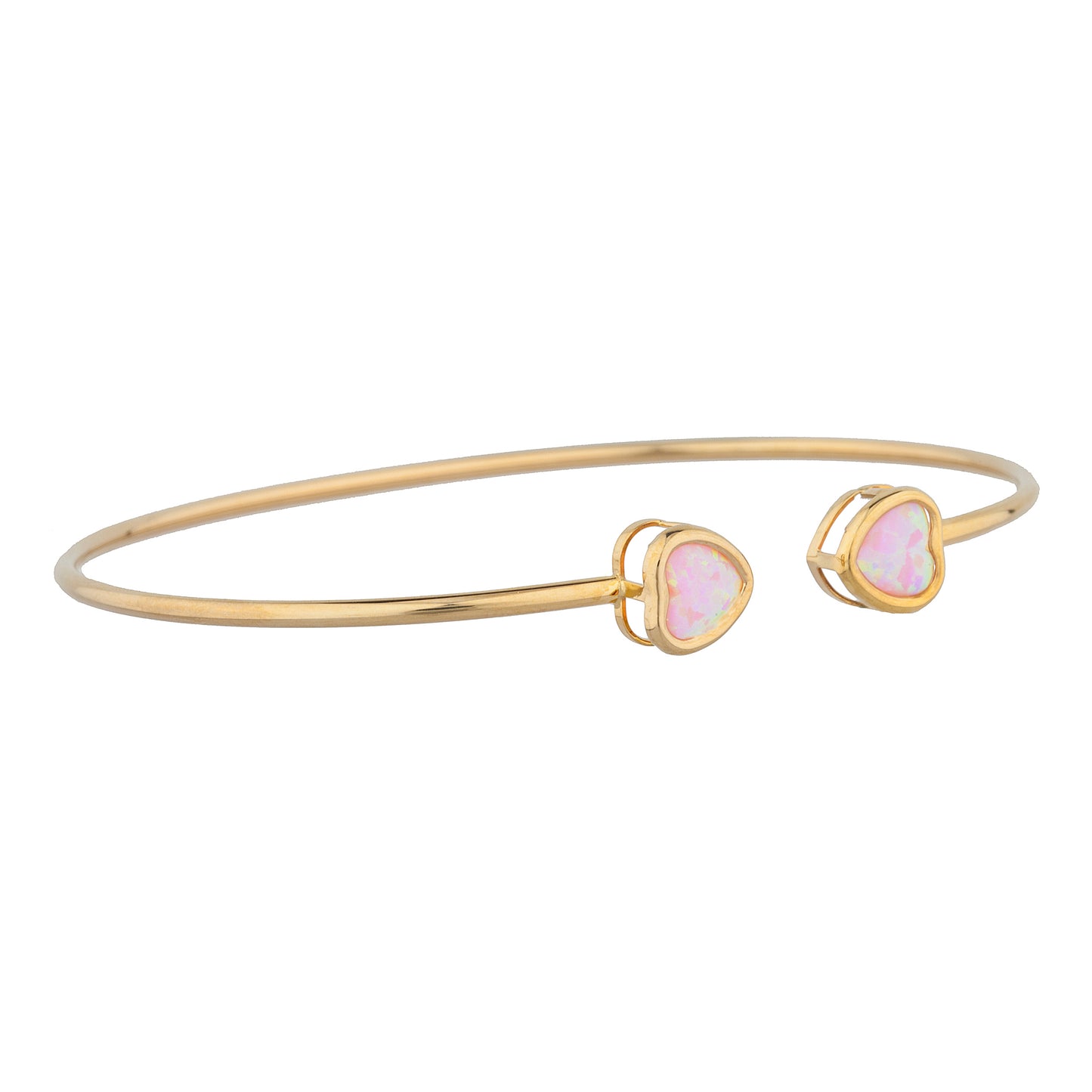 14Kt Gold Pink Opal Heart Bezel Bangle Bracelet