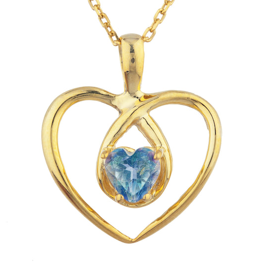 14Kt Gold Natural Blue Mystic Topaz Heart Design Pendant Necklace