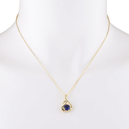 14Kt Yellow Gold Plated Blue Sapphire & Diamond Swan Pendant