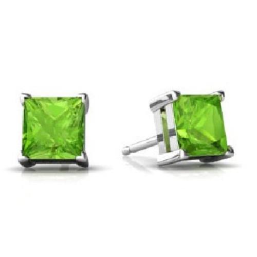 2 Ct Peridot Princess Cut Stud Earrings .925 Sterling Silver