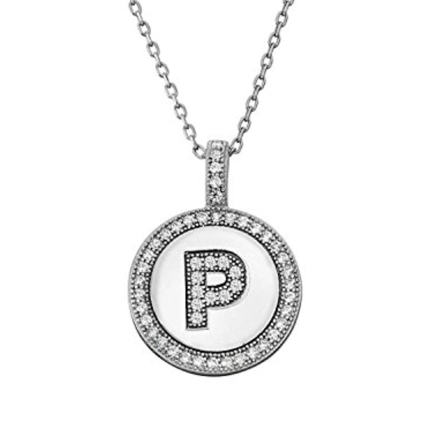 Letter P Micro Pave Initial CZ Pendant .925 Sterling Silver