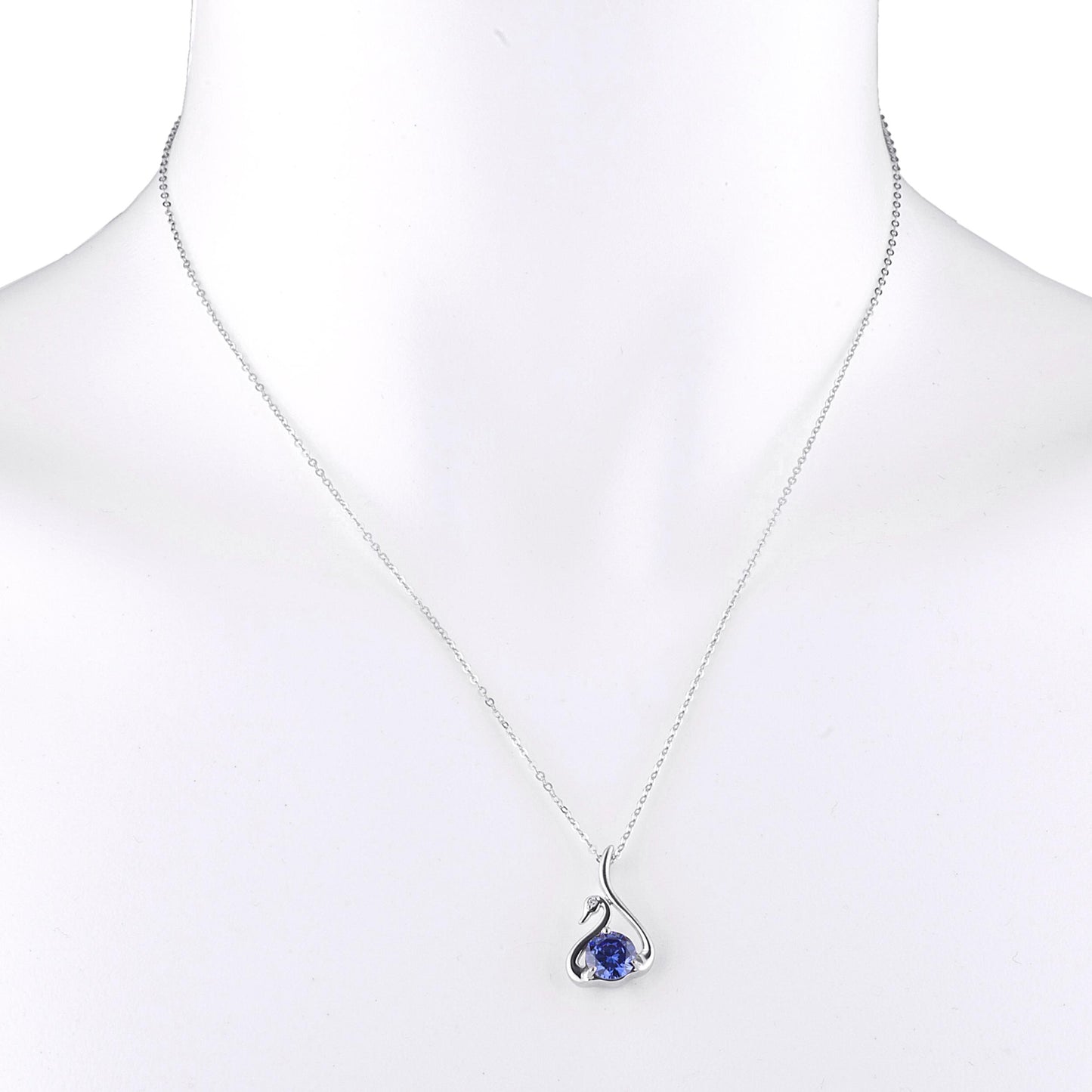 Tanzanite & Diamond Swan Pendant .925 Sterling Silver