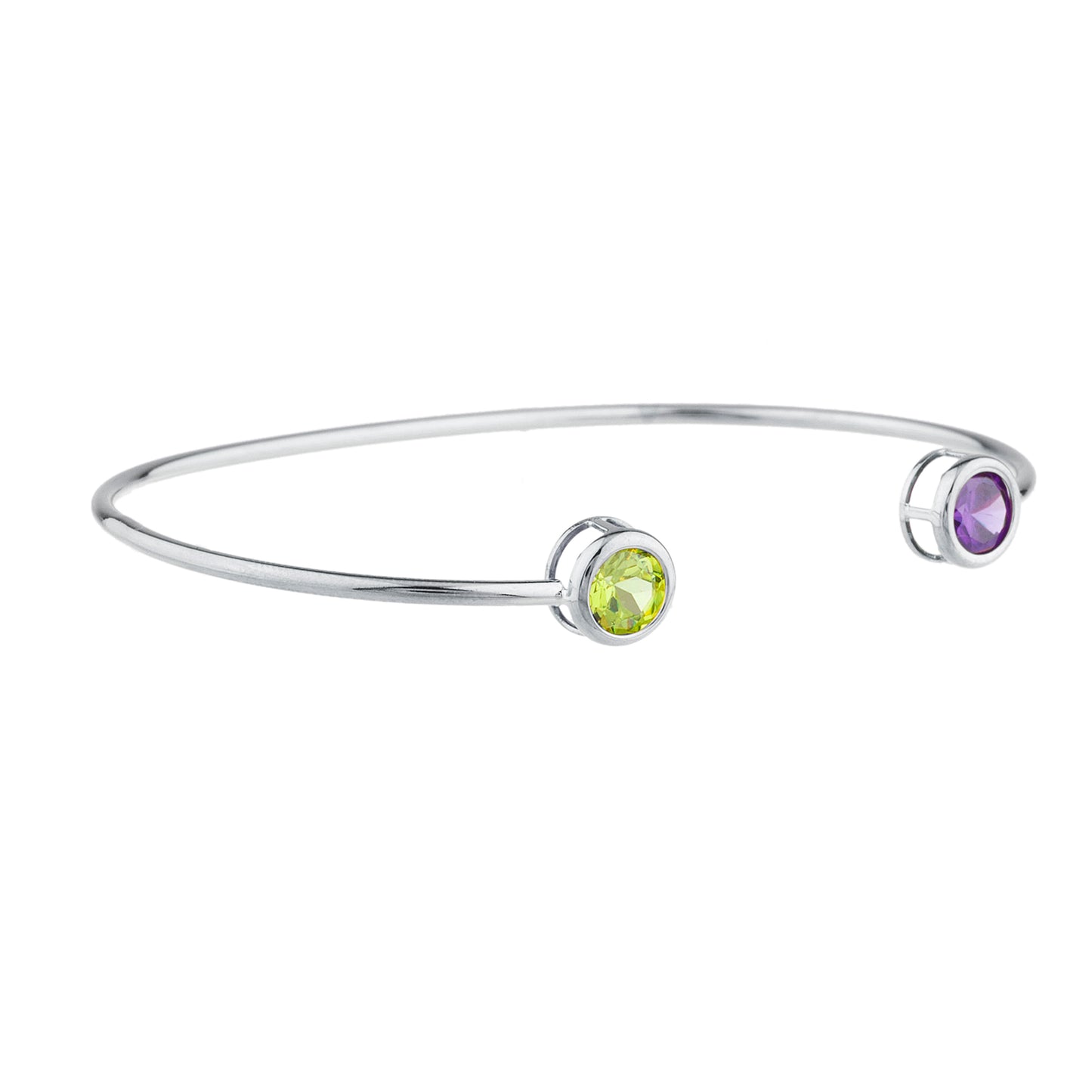 14Kt Gold Amethyst & Peridot Round Bezel Bangle Bracelet