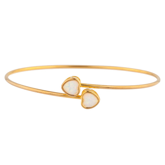 14Kt Yellow Gold Plated Opal Heart Bezel Bangle Bracelet