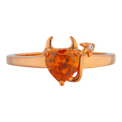 14Kt Gold Orange Citrine & Diamond Devil Heart Ring