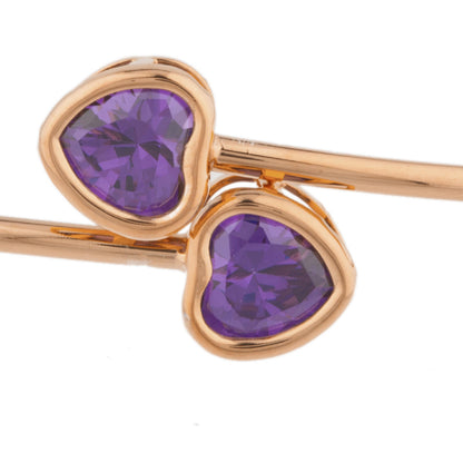 14Kt Rose Gold Plated Amethyst Heart Bezel Bangle Bracelet