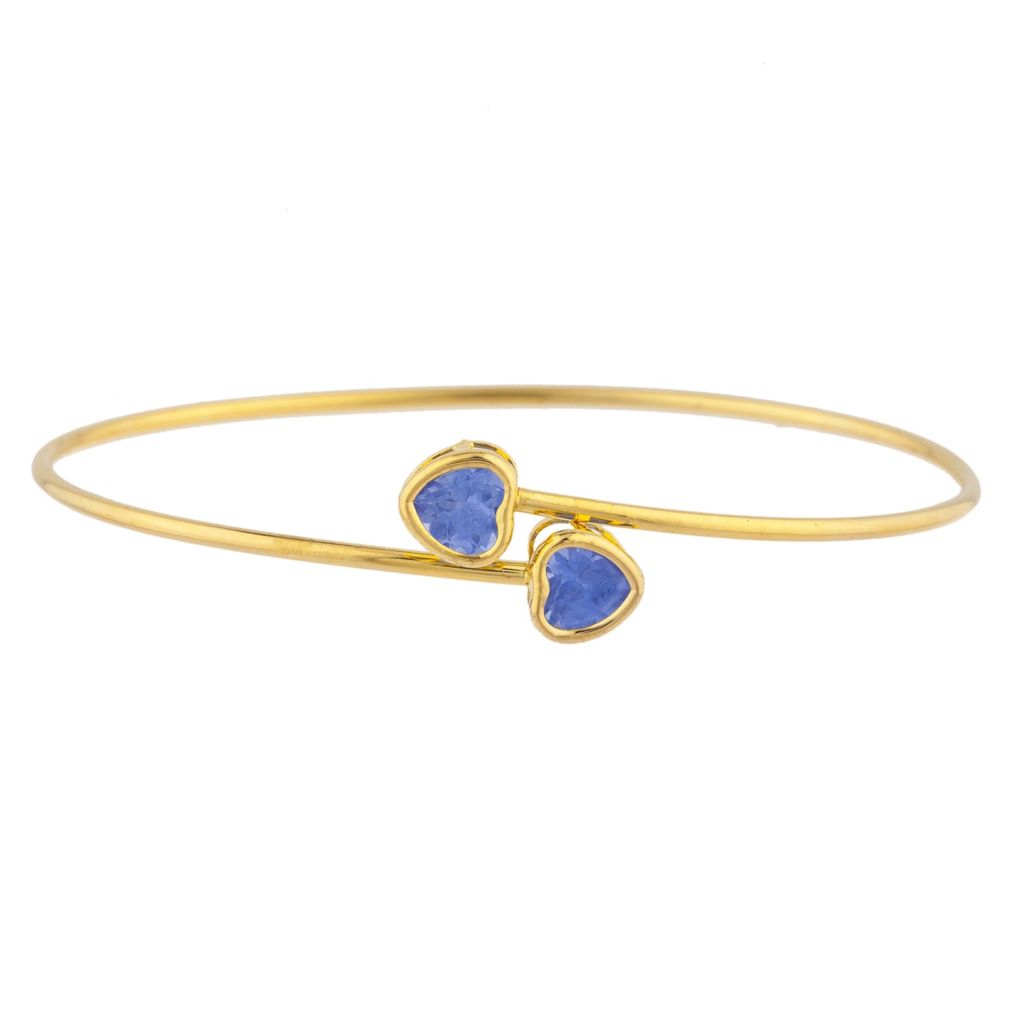 14Kt Yellow Gold Plated Tanzanite Heart Bezel Bangle Bracelet